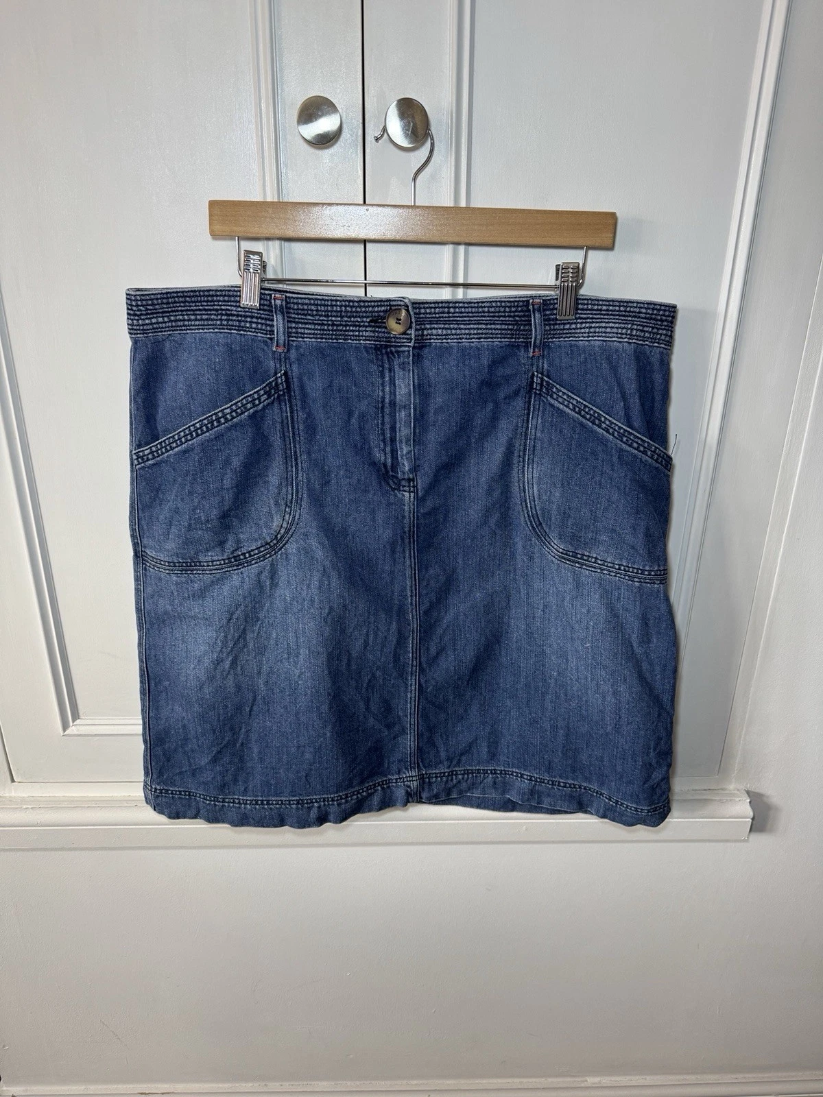 White Stuff Blue Denim Cotton-Linen A-Line Skirt - Size 18