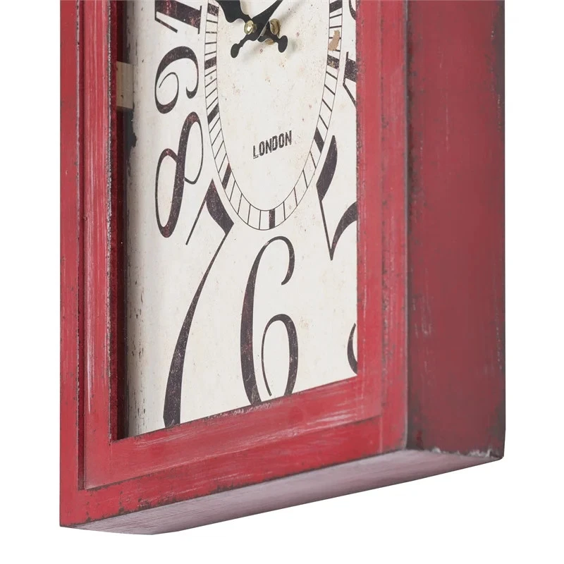 Yosemite Home Decor Waverly Wood Wall Clock in Distressed Red and White Finish - Image 3 of 3