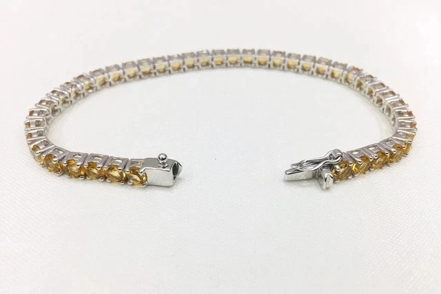 4CT Rd Cut Lab Created Citrine Women's Tennis Bracelet 14K White Gold Plated 7" - Image 3 of 4