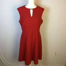 Tahari ASL Fit & Flare Dress Size 10 Womans Red Sleeveless Keyhole Lined Rayon
