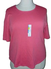 TIME TRU Womens XXXL 22 Relax Fit Elbow Sleeve 100% Cotton T-Shirt Top Pink NWT 