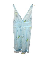 Y2K Victoria  s Secret LARGE Blue Floral Mesh Lace Babydoll Slip Dress Nightie