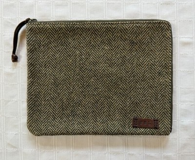 Polo Ralph Lauren Brown Wool Herringbone Tweed iPad Table Case Zip Pouch Storage