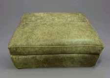 Green Leather Storage Footstool Vintage Style Heavy