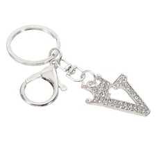 Initial Letter Keychain, Letter V Crown Design Charm, Silver Tone