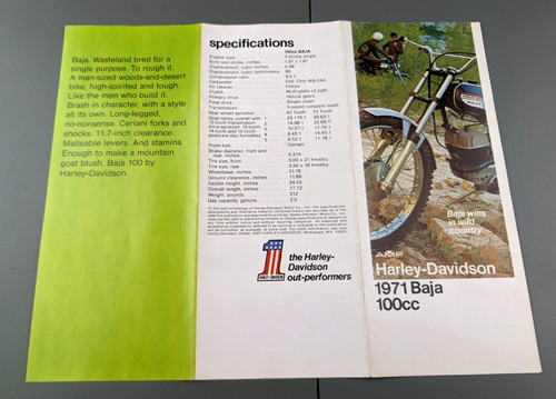 1971 Harley Davidson 1971 Baja 100cc Motorcycle Brochure original Folds Out--