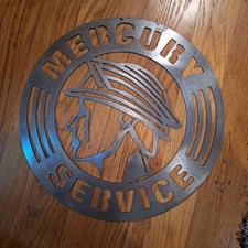 Mercury Service Laser Cut Brushed Metal Head Logo Steel Sign 15.5