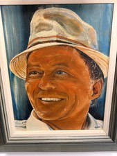 Signed Original Framed Oil Portrait of Frank Sinatra approx. 18x21 Vintage