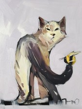 Contemporary Art Cat Bee Art PRINT Painting by Artist Jose Trujillo 16x20