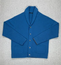 $458 Greyson Ottawa Shawl Cardigan Wool Cashmere Blue Sweater Men's 2XL MSP23S80