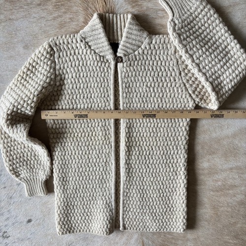 Vtg LeRoy Knitwear Shetland Wool Chunky Knit Cardigan Sweater Medium Fisherman - Picture 15 of 22