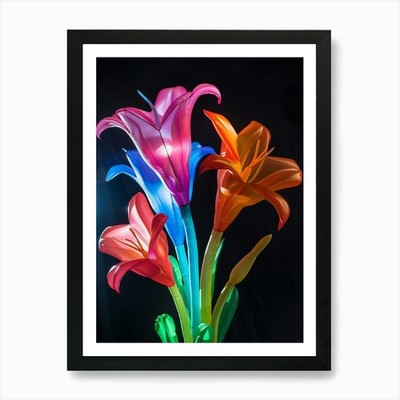 Helle aufblasbare Blumen Lilie 3 Bogen gerahmtes Wandbild Poster Leinwanddruck Bild