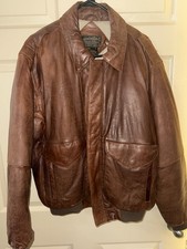 Vintage Eddie Bauer Leather Down Jacket Mens L Brown Goose Puffer Bomber 90s
