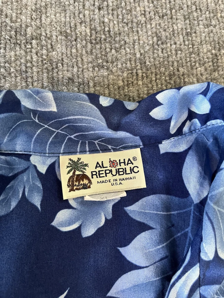 Camisa Hawaiana Aloha Republic Para Hombres XL Azul Palma Surf Coches Hecha en Hawai EE. UU. Foto 3 de 4