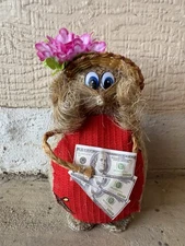 Vintage 1990s Russian Home Guardian House Spirit with US Dollars Handmade 6" H