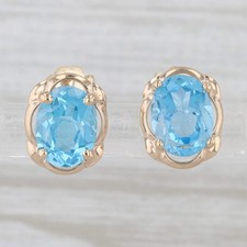 3.18ctw Blue Topaz Stud Earrings 14k Yellow Gold Solitaire Studs