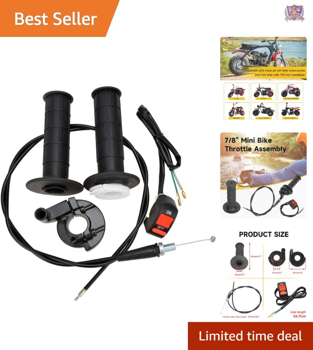 Mini Bike Throttle Cable Kit Rubber Handlebar Grips for ATV Dirt - Main Image