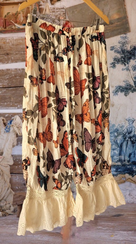 Free People Boho Butterfly Polyester Blummer Bohemian Relax Lace Ruffle Pants XL