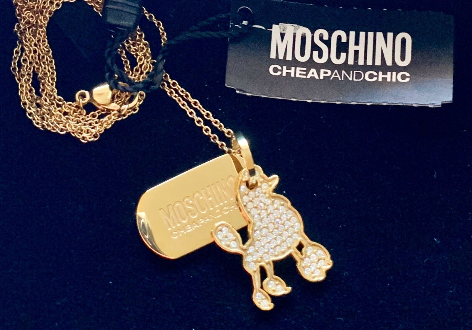 Neu MOSCHINO Halskette mit Anhänger Gold My Little Puppy  Pudel Hund NP. 199€