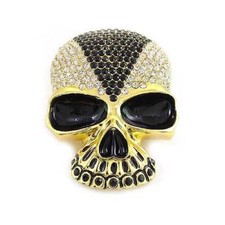Skeleton Pirate Skull Clear  Black Rhinestone Gold Metal Fashion Belt Buckle