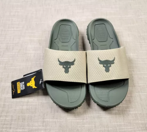 UNDER ARMOUR Slide Project Rock 2.0 Michelin Sole Beige Green Mens 10 11 12 13
