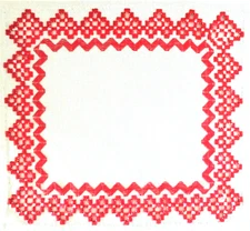 HAND EMBROIDERED HARDANGER EMBROIDERY - RED ON SILVER GREY - 9 X 9.5"