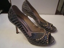 JIMMY CHOO BOUTIQUE SNAKE PRINT LEATHER OPEN TOE SHOES - SIZE 9 1/2 39 1/2