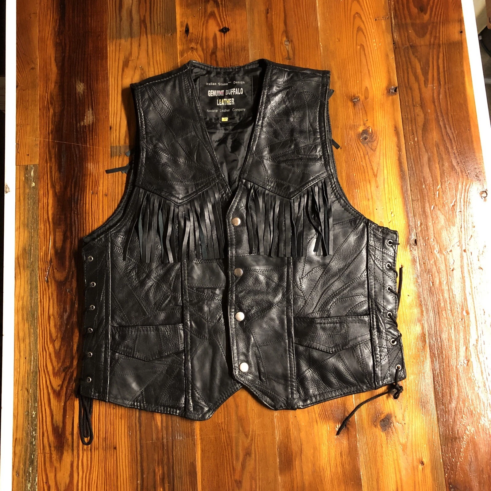 BLACK Italian Stone Genuine Buffalo Leather NAVARRE Leather Size Medium- USED