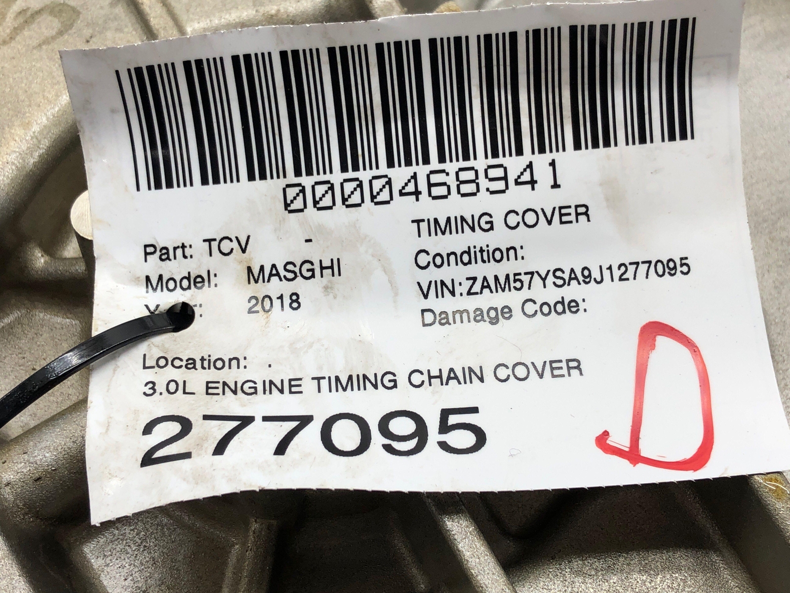 2014-2021 MASERATI GHIBLI 3.0L ENGINE TIMING CHAIN COVER OEM