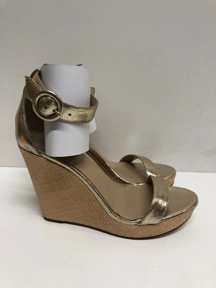 Ann Taylor women Gold Metallic Wedged buckle jute sandals size US