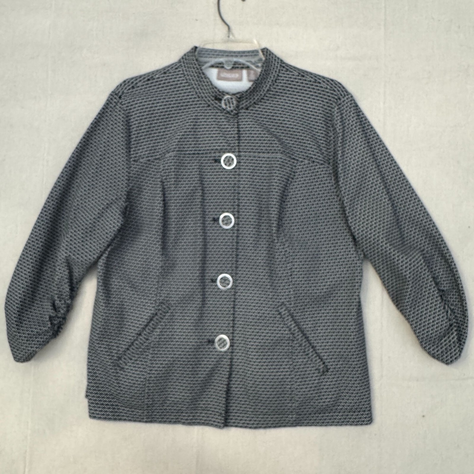 Chico’s Button-Up Jacket Geometric Pattern Ruched… - image 1