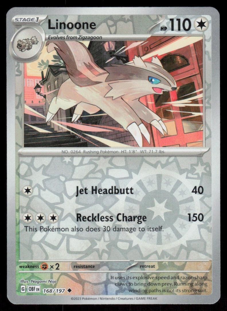 Linoone 168/197 - Reverse Holo - Pokemon - Obsidian Flames - NM/M