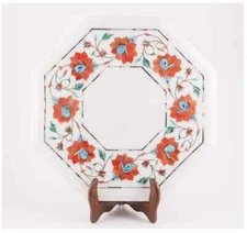 18" White Dining Coffee Marble Table Top Flower Inlay Malachite Room Decor o9