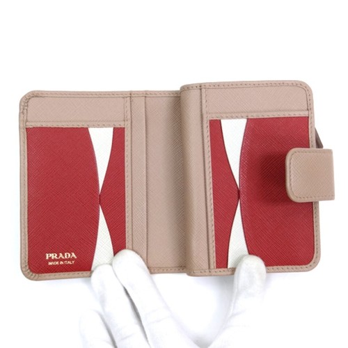 Prada Multicolor Bi Fold Wallet Saffiano Leather Sand Red 1ML018 PRADA BLANC - Picture 5 of 8