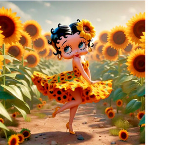 One Of A Kind BETTY BOOP SUNFLOWER  Pendant 925 Silver 22'' Necklace Gift
