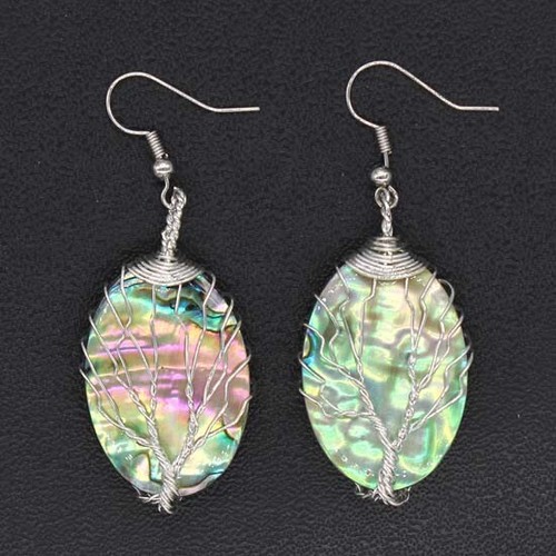 Natural Abalone Shell Wire Wrap Tree Of Life Dangle Hook Women's Shell Earrings - Picture 13 of 18
