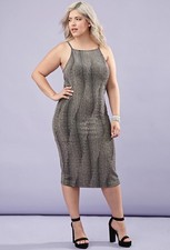 Forever 21 Plus Size Black Metallic Cami Knee Length Bodycon  Dress 1X