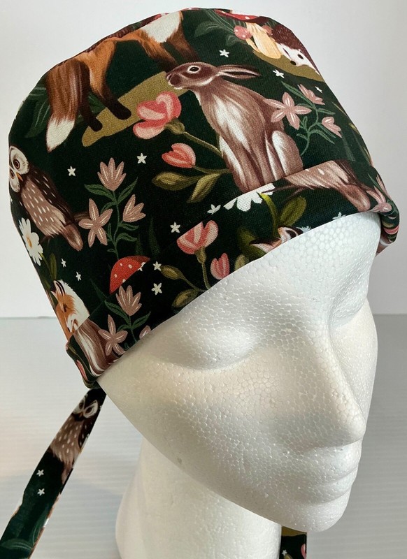Fox Owl Rabbit Hedgehog Lined Medical Skull Scrub Cap Surgery Hat