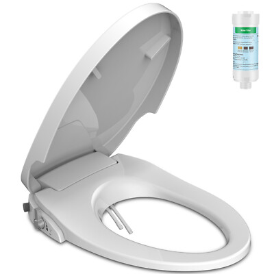Bidet Toilet Seat, Elongated, Non-Electric Self Cleaning Dual Nozzles,Water Filt