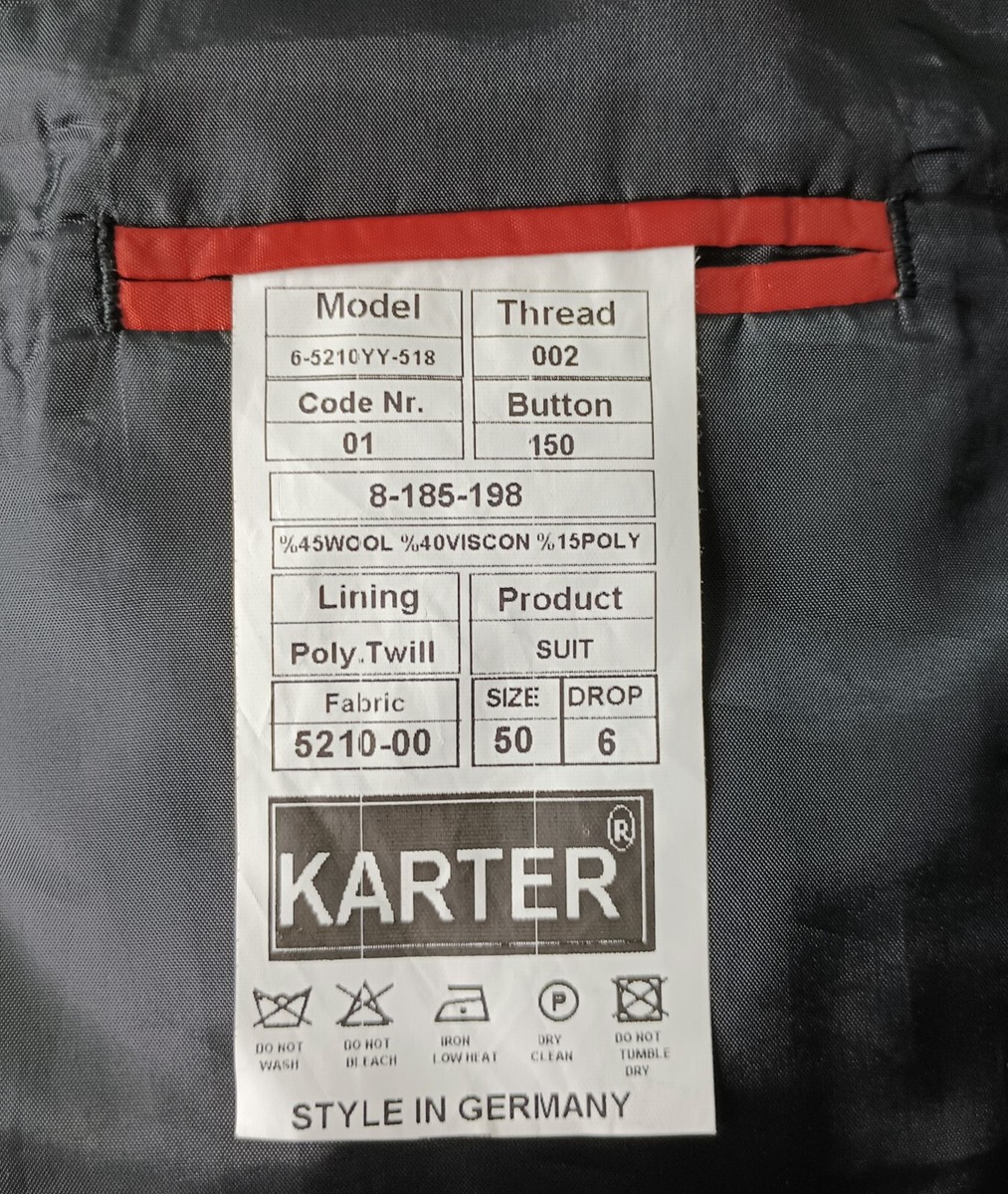 Mens Suit Jacket US Sz Large 40 Black Shiny Karter Germany Sz 50