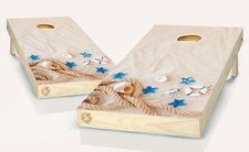 Beach and Shells Cornhole Board Vinyl Wrap Laminated Decal Sticker Set