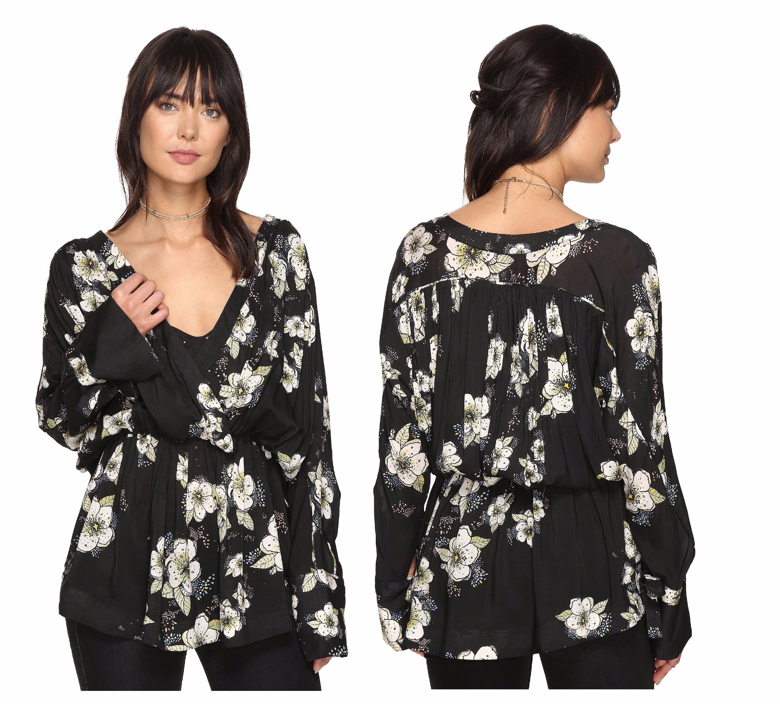 Free People Women Tuscan Dreams Tunic Floral Print Long Sleeve Top Shirt S M L