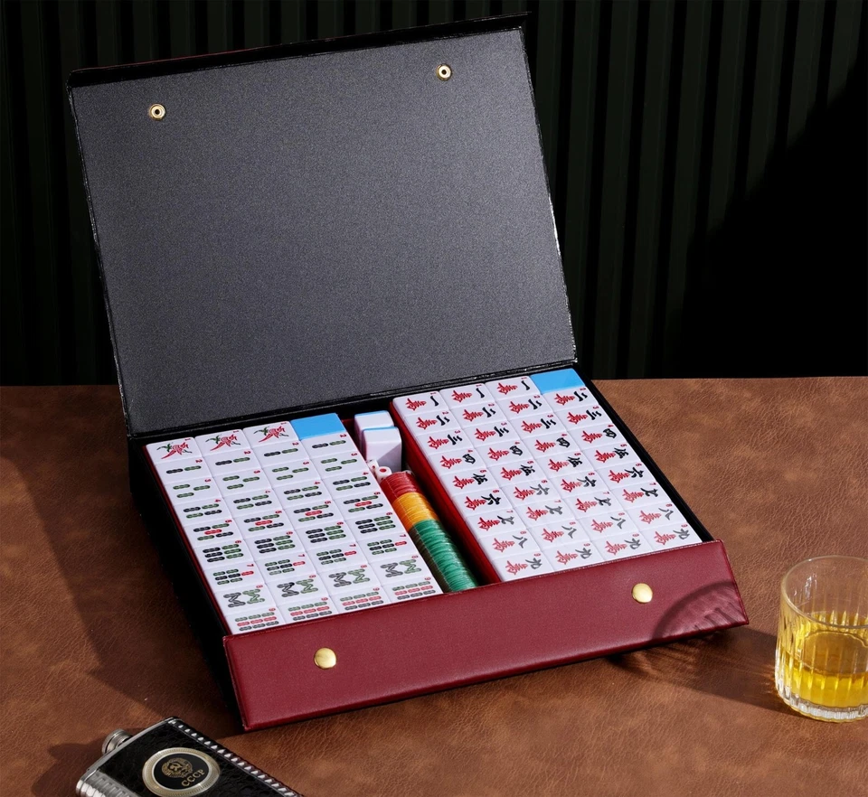 Chinese Mahjong Game Set X-Large 144 Numbered 1.5" Blue Tiles Mah-Jongg in Case - Image 2 of 4