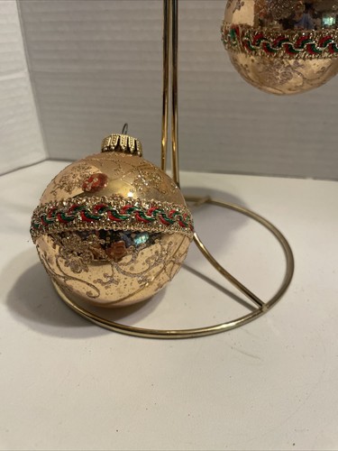 Christmas By Krebs VTG Set of 4 Glass Ornaments Gold Fancy Ribbon1 Red - Picture 5 of 12