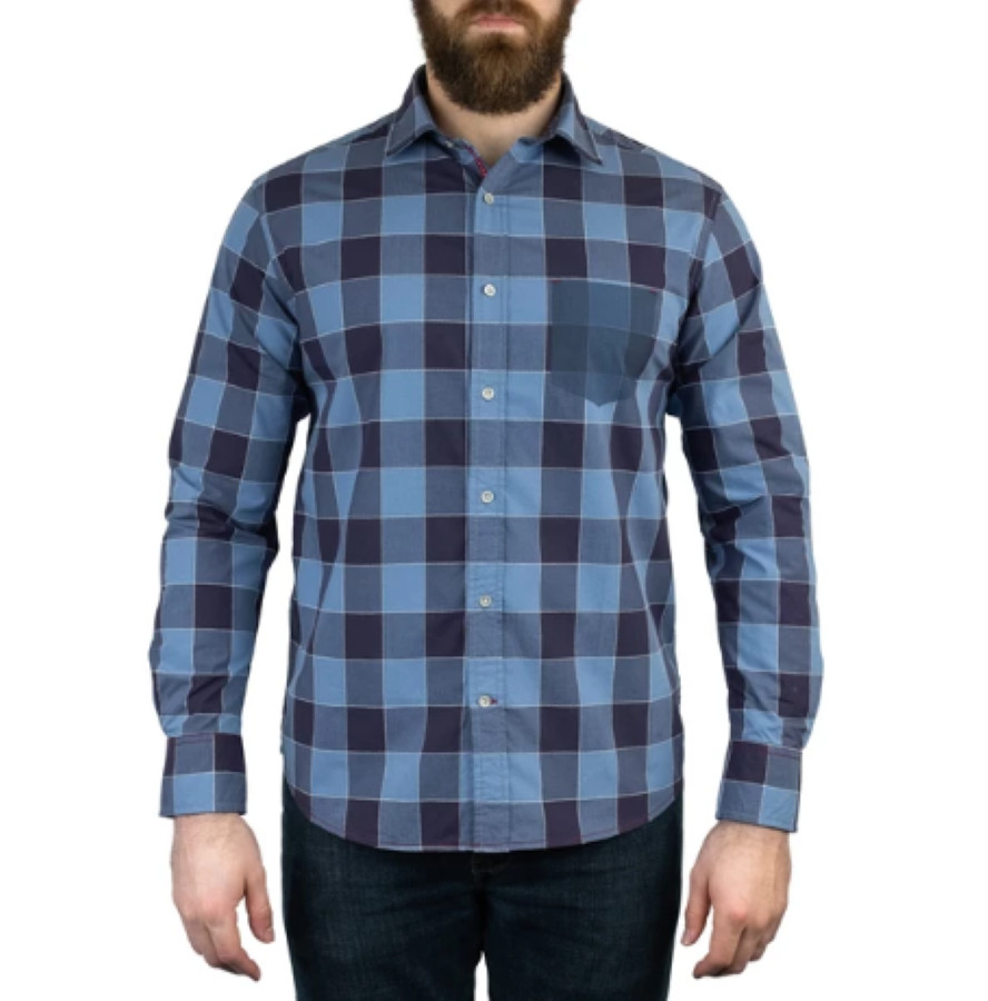 Тканая рубашка в крупную клетку с длинными рукавами от Vintage Italia, 98 долларов США, синяя, размер Sz L