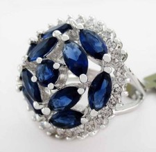 LAB CREATED 5 Cts BLUE SAPPHIRE WHITE SAPPHIRE RING .925 Silver - NEW WITH TAG