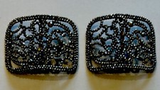 Antique Pair Of Victorian Cut Steel LW Paris Shoe Buckles Gold Color VTG Ornate