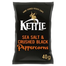 18 x Kettle Chips Sea Salt & Crushed Black Peppercorns Crisps 40g GLUTEN FREE