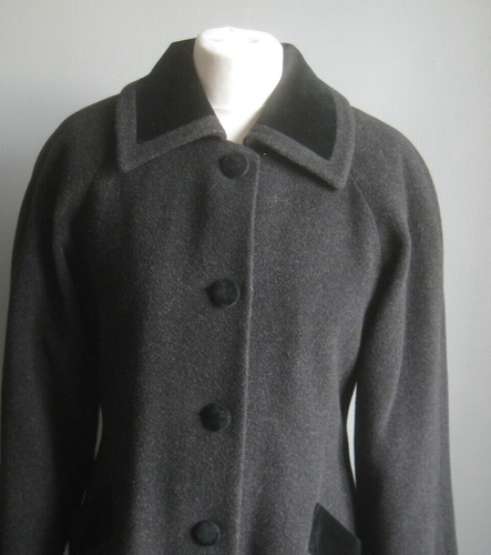 VINTAGE WOOL PRINCESS COAT 10 long velvet trim cashmere NUAGE duster fit flare - Picture 15 of 23