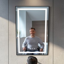 Pivot Rectangle LED Bathroom Mirror Tilting Black Aluminium Framed Vanity Mirror